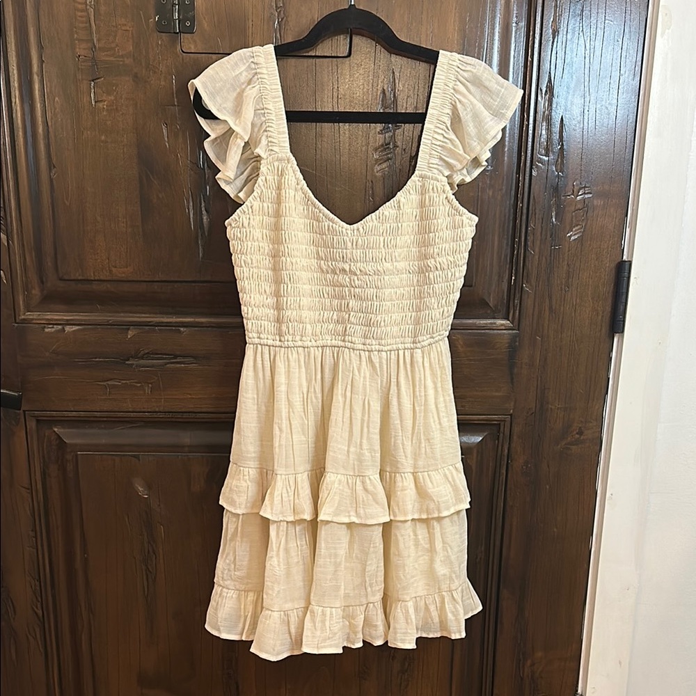 Vici Cream Ruffled Tiered Mini Sundress